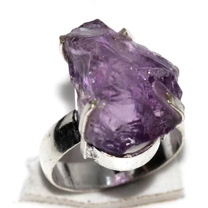 Amethyst Rough 925 Silver Plated Gemstone Handmade Ring US 6.5 New Arrival AU z4 - Picture 1 of 3