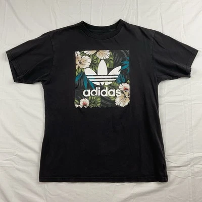 Adidas Trifolio Floral Gráfico Camiseta Para Hombres Mediana Negra Skateboarding Camiseta Retro Foto 1 de 4