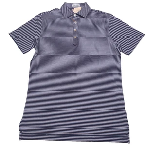 $105 Peter Millar Chatham Summer Comfort Blue Striped Polo Shirt Mens Size Large - Picture 1 of 11