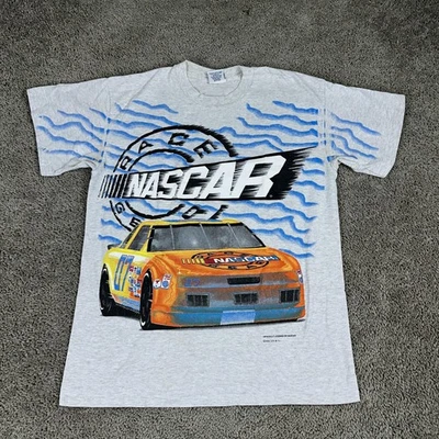 Camisa NASCAR De Colección Para Hombre Grande Gris Estampado Completo Carreras Hecha en EE. UU. Años 90 Foto 1 de 4
