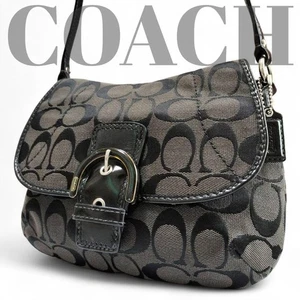 COACH Soho Shoulder Bag Signature Black Canvas Logo Women's USED FROM JAPAN - Picture 1 of 15