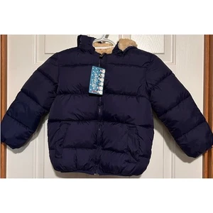 Kimjun Boy's Navy Blue Puffer Jacket Sherpa Inside Removeable Hood Size 120 = 4T - Picture 1 of 5