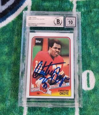 Christian Okoye Signed 1988 Topps Rookie Card #363 Beckett 10 AUTO KC Chiefs - Image 1 of 2