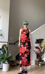 VTG 90s Johnathan Martin Red Rose Maxi Dress - Picture 1 of 4