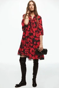 New AUTH Carolina Herrera Arty Flowers Print Crepe De Chine Dress, Size M - Picture 1 of 9