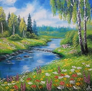 Landschaft Sommer Original Handbemalt Wohndeko Wandbild Geschenk Ukraine Künstler - Bild 1 von 24