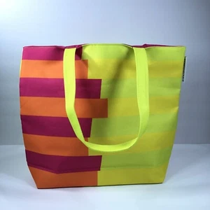 Clinique Donald X Bag Tote Shoulder Colorful Stripes Travel Neon Yellow Green  - Picture 1 of 7