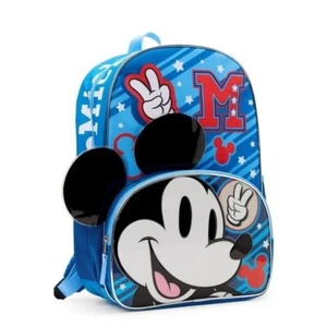 DISNEY Mickey Mouse Peace Backpack 17" Boys School Work Travel New - Picture 1 of 8