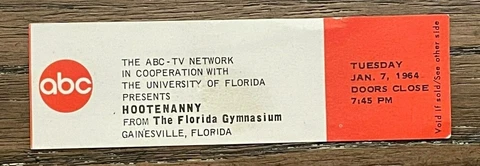 University of Florida Gators ABC Hootenanny TV series ticket January 7th, 1964 Cover