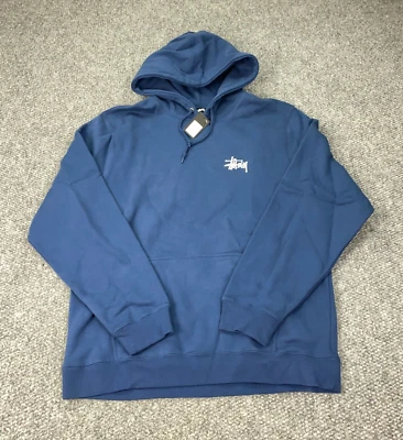 Stussy Basic Hoodie Mens XL Navy Logo Sweatshirt NWT - Image 1 of 4