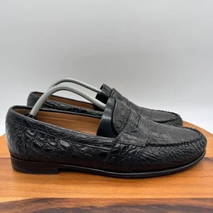 Maus & Hoffman Shoes Mens 11.5 Black Genuine Crocodile Leather Penny Loafers - Picture 1 of 12