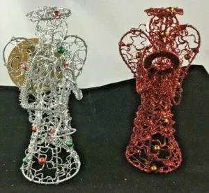 Set Of Glitter Wire Angels Red & Silver Chesapeake Bay New - Picture 1 of 6