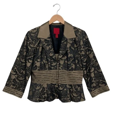 JS Collections Blazer Jacket Womens Sz 12 Brown Black Floral Lined A Peak Lapel - Image 1 of 4