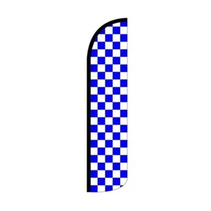 Blue & White Checkered Swooper Flutter Feather Flag | 3ft W x 11.5ft Tall - Picture 1 of 3
