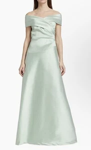Teri Jon by Rickie Freeman Mint Satin Off The Shoulder Ball Gown Sz 6 $1,060 - Picture 1 of 8