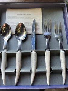 Sheffield Hand Made 5 Piece Antler Horn Handle Tableware Set In Gift Box - Picture 1 of 7