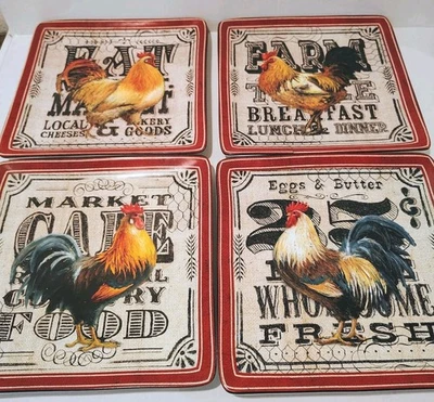 Certified International Geoffrey Allen Chalkboard Rooster Dinner Plates Square 4 - Image 1 of 4