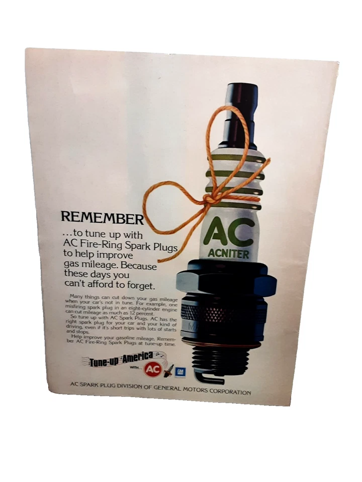 1974 AC свеча зажигания объявление GM огненное кольцо настройки винтажный автомобиль пробег печати - Изображение 1 из 1