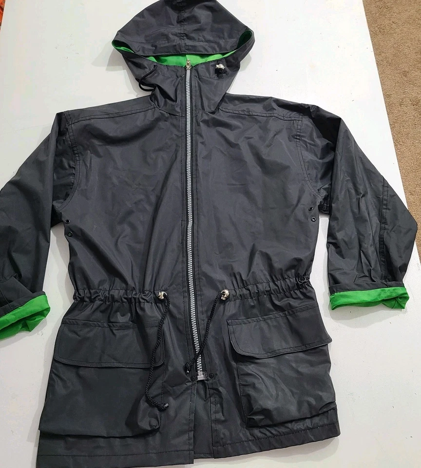 Mujer Talla PEQUEÑA - Vintage Wippette Vinilo Chaqueta Parka Cordón Cintura Azul Foto 1 de 4