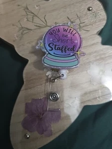 Hand Crafted Funny Fortune Teller Badge Reel Short Staffed Crystal Ball Design - Picture 1 of 1