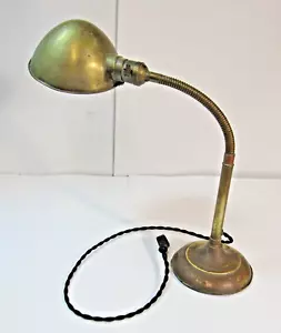 Vintage SRS Adjustable Table / Desk Brass Goose Neck Lamp Art Deco Nice Patina - Picture 1 of 11