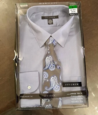 Conjunto de gravata camisa social azul paisley Ivy Crew nova com etiquetas L 16-16,5 34/35 ajuste regular - Imagem 1 de 4