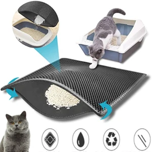 Cat Litter Pad - Double Layer Black Waterproof Dropping Catcher Pet Folding Mat - Picture 1 of 4