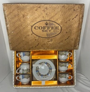 Juego de café Diamond Fine China Mil Yang con platillos 12 piezas caja original vintage - Imagen 1 de 10