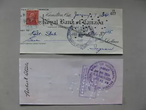 CANADA, bank cheque 1934, stamp used as revenue - Picture 1 of 1