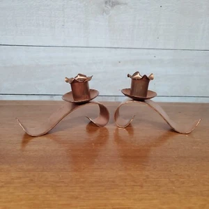 Vintage Handmade Schaefer's Hammered Copper Candleholder Set of 2 - Picture 1 of 7