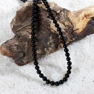 A+++  Black Onyx Smooth Round Gemstone Beads Handmade Men & Women Necklaces 18'' - Picture 1 of 15