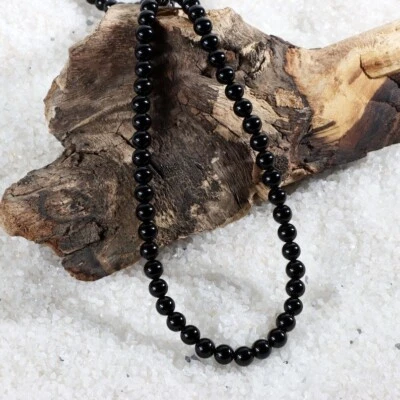 A+++  Black Onyx Smooth Round Gemstone Beads Handmade Men & Women Necklaces 18'' - Image 1 of 4