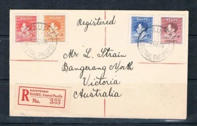 Cubierta registrada coronación Nauru 1937 #333 a Victoria - SC 35-38 [SG 44-47] W2 Foto 1 de 2