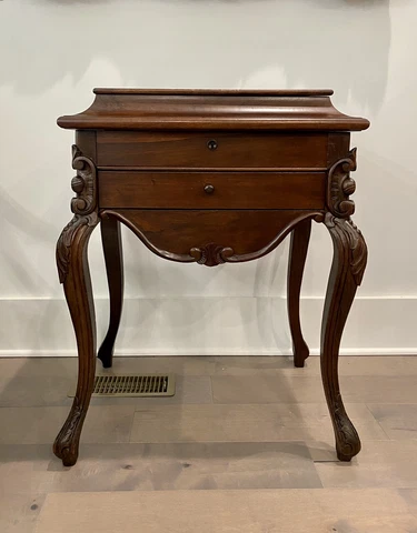 American Rococo Carved Rosewood Sewing Stand Cover