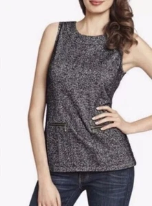 CABI Women's Large #993 CeCe Shell Sleeveless Black Tweed Herringbone Top - Picture 1 of 7