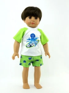 Boy Doll Clothes 18" Swim Trunks Shirt Surfing Octopus Rash Guard Fits AG Dolls - Picture 1 of 3