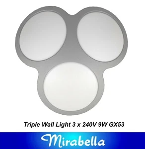Triple Wall Light Silver / Grey Outdoor Wall Light Exterior 3 x 240V GX53 9W - Picture 1 of 7
