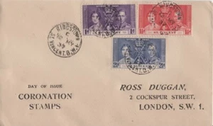 St. Vincent 1937 George VI Coronation First Day Cover -Kingstown Cancel -Cachet - Picture 1 of 2