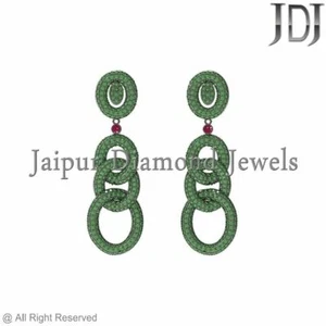 3.24ct Natural Pave Chrome Diopside Ruby 925 Silver Link Dangle Earrings Jewelry - Picture 1 of 3