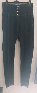Brand New Blue SUPER HIGH WAIST Corset Style Skinny Jeans Size L (12-14) - Picture 1 of 4