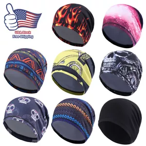 Unisex Moisture Sweat Wicking Thin Fleece Cycling Skull Cap Helmet Beanie Hat US - Picture 1 of 25