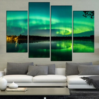 Green Aurora  Art  Canvas  Painting Prints 4 Piece  Modular   - Image 1 of 4