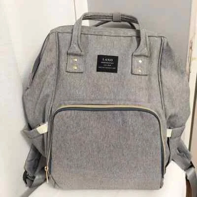 LAND Mommy & Baby Gray Multi Compartments Travel Canvas Tote Backpack Diaper Bag - Image 1 of 4