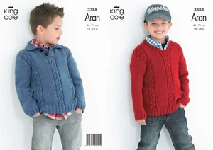 King Cole Pattern Cabled Collared/V Neck Sweaters Knitted in Comfort Aran 3388 - Picture 1 of 2
