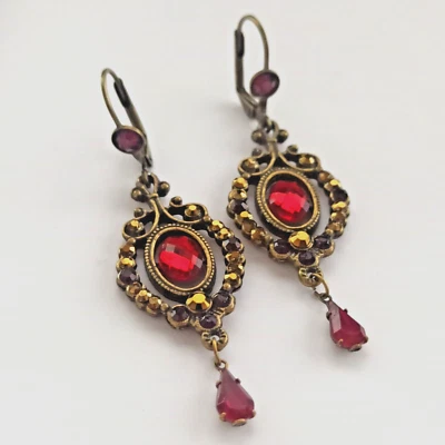 Pendientes Michal Negrin Rojo Largo Cóctel Cristales Real Victoriano Renacimiento Elegante Foto 1 de 4