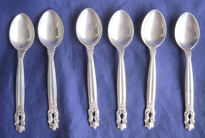 6 Georg Jensen Acorn 5 O'Clock Spoons Sterling Silver Denmark 4.375 in No Mono - Image 1 of 4