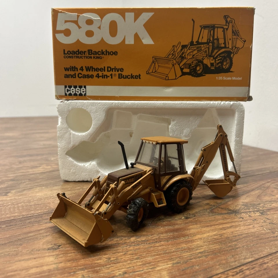 Vintage 1980s Conrad Case 580K Loader Backhoe 4-in-1 , 1:35 Diecast Model *Read* - Image 1 of 4