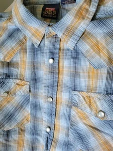 Wrangler Boys Sz L 12/14 Blue/Orange/White Plaid SS Western Button Up Shirt - Picture 1 of 21