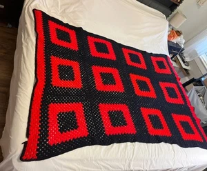 Handmade Crochet Blanket Black & Red 48x71 - Picture 1 of 6