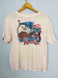Camiseta Harley Davidson Años 80 Emblema 3D Talla S Hecha en América, 1987 American Way - Imagen 1 de 10